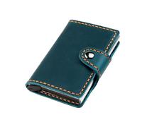 AurexaFashion Genuine Leather Front Pocket Wallet Card Holder for Men with Snap Closure, Metal Pop Up Card Holder Case, Crazy Horse Leather Minimalist RFID Blocking, #05 Blue, Minimalist. 3.8” x 2.6