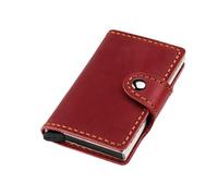 AurexaFashion Genuine Leather Front Pocket Wallet Card Holder for Men with Snap Closure, Metal Pop Up Card Holder Case, Crazy Horse Leather Minimalist RFID Blocking, #04 Dark Red, Minimalist. 3.8” x