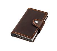 AurexaFashion Genuine Leather Front Pocket Wallet Card Holder for Men with Snap Closure, Metal Pop Up Card Holder Case, Crazy Horse Leather Minimalist RFID Blocking, #03 Coffee, Minimalist. 3.8” x 2.6