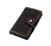 AurexaFashion Genuine Leather Front Pocket Wallet Card Holder for Men with Snap Closure, Metal Pop Up Card Holder Case, Crazy Horse Leather Minimalist RFID Blocking, #01 Black, Minimalist. 3.8” x 2.6
