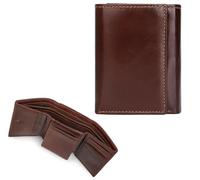 AurexaFashion Genuine Leather Short Trifold Wallet for Men, RFID Blocking, Snap Closure. 11 Card Slots, 2 ID Windows., #03 Mahogany, 4.3" x 3.1" Short, Real Leather Trifold Wallet for Men