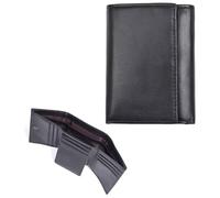 AurexaFashion Genuine Leather Short Trifold Wallet for Men, RFID Blocking, Snap Closure. 11 Card Slots, 2 ID Windows., #02 Black, 4.3" x 3.1" Short, Real Leather Trifold Wallet for Men