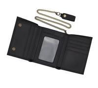 AurexaFashion Genuine Leather Trifold Wallet for Men, RFID Blocking Large Capacity Card Holder with ID Window, Black with Metal Chain, Short, Leather Trifold Short Wallet With Metal Chain