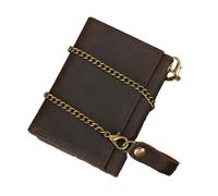 AurexaFashion Genuine Leather Trifold Wallet for Men, RFID Blocking Large Capacity Card Holder with ID Window, Dark Brown with Metal Chain, Front Pocket Short Trifold Wallet
