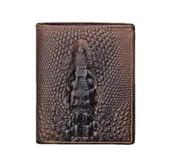 AurexaFashion Genuine Real Leather Short Bifold Wallet for Men, RFID Blocking 3D Animal Print Retro Vintage Embossed Clutch Purse., Vertical Crocodile Head- Coffee B2, Vertical