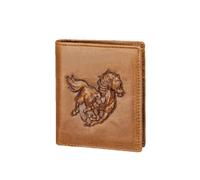 AurexaFashion Genuine Real Leather Short Bifold Wallet for Men, RFID Blocking 3D Animal Print Retro Vintage Embossed Clutch Purse., Vertical Horse- Caramel F3, Vertical