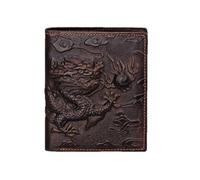AurexaFashion Genuine Real Leather Short Bifold Wallet for Men, RFID Blocking 3D Animal Print Retro Vintage Embossed Clutch Purse., Vertical Dragon King- Coffee A2, Vertical