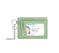 AurexaFashion Genuine Real Leather Slim Minimalist Front Pocket Wallet for Women, RFID Blocking Credit Card Holder Card Cases with ID Window Metal Chain Key Ring, 05. Mint Green, 4.33 in x 3.15 in x
