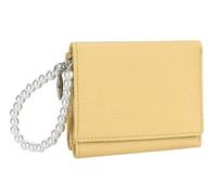 AurexaFashion Genuine Real Leather Trifold Wallet for Women, Coin Purse ID Card Holder Case With Hand Strap, #09 Yellow, Short; 4.33" x 3.34" x 1.18", Women Trifold Wallet With Detachable Hand Strap