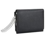 AurexaFashion Genuine Real Leather Trifold Wallet for Women, Coin Purse ID Card Holder Case With Hand Strap, #01 Black, Short; 4.33" x 3.34" x 1.18", Women Trifold Wallet With Detachable Hand Strap
