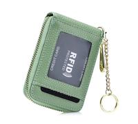 AurexaFashion Women Genuine Leather ID Card Case Minimalist Wallet with Key Chain. RFID Blocking 12 Credit Card Holder Purse., #6 Mint Green, 4.3" X 3" x 0.7" Minimalist, Real Leather Credit Card Id