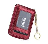 AurexaFashion Women Genuine Leather ID Card Case Minimalist Wallet with Key Chain. RFID Blocking 12 Credit Card Holder Purse., #2 Burgundy, 4.3" X 3" x 0.7" Minimalist, Real Leather Credit Card Id