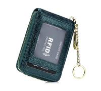 AurexaFashion Women Genuine Leather ID Card Case Minimalist Wallet with Key Chain. RFID Blocking 12 Credit Card Holder Purse., #5 Teal, 4.3" X 3" x 0.7" Minimalist, Real Leather Credit Card Id Case