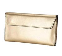 AurexaFashion Women's Genuine Real Leather Slim Envelope Wallet with Detached Card Holder, Magnetic Closure, Phone Holder Clutch, #08 Gold, Slim Envelope Wallet