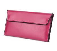 AurexaFashion Women's Genuine Real Leather Slim Envelope Wallet with Detached Card Holder, Magnetic Closure, Phone Holder Clutch, #05 Rose Red, Slim Envelope Wallet