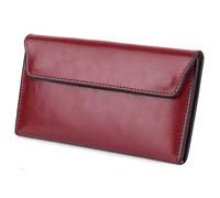 AurexaFashion Women's Genuine Real Leather Slim Envelope Wallet with Detached Card Holder, Magnetic Closure, Phone Holder Clutch, #02 Wine Red, Slim Envelope Wallet