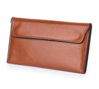 AurexaFashion Women's Genuine Real Leather Slim Envelope Wallet with Detached Card Holder, Magnetic Closure, Phone Holder Clutch, #07 Caramel, Slim Envelope Wallet