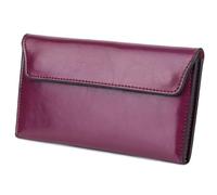 AurexaFashion Women's Genuine Real Leather Slim Envelope Wallet with Detached Card Holder, Magnetic Closure, Phone Holder Clutch, #04 Rose Purple, Slim Envelope Wallet