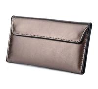 AurexaFashion Women's Genuine Real Leather Slim Envelope Wallet with Detached Card Holder, Magnetic Closure, Phone Holder Clutch, #10 Bronze, Slim Envelope Wallet