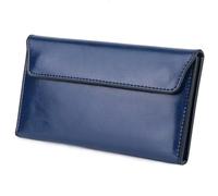 AurexaFashion Women's Genuine Real Leather Slim Envelope Wallet with Detached Card Holder, Magnetic Closure, Phone Holder Clutch, #03 Blue, Slim Envelope Wallet