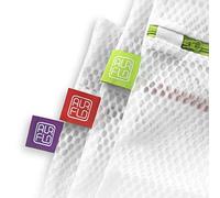 AURFLO Mesh Laundry Bag-Set of 3 Medium Heavy Duty Net with Zipper Lock, Color Coding and Hanging Loop-Safe Wash and Organizer for Travel, Lingerie, Gloves, Socks, Yoga Pants, Bra, Jeans, Sweater