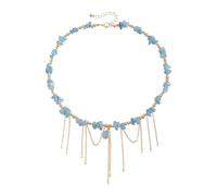 Aurgiarm Crushed Stone Beads Necklace Split Design Heart Charm Tassel Details Adjustable Heart Charm Beads Necklace Accessories Romance Edge Crystal Jewelry for Women