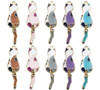 [Aurgiarme] 10pcs Metal Kitten Charms Cartoon Cute Color Pendant Hanging Pendant Accessories for Necklace Metal Kitten Pendant Charms Fashion Jewelry