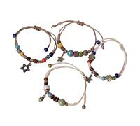[Aurgiarme] 4PCS Ethnic Style Hand Chain Pine Cone Pentagram Pendant Bracelet Ceramic Beads Jewelry Adjustable Size for Women