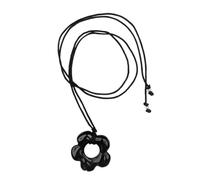 [Aurgiarme] Black Five Petal Flower Necklace with a Touch of Elegance and Personality for Soft Peach or Black Cord Clavicle Chain
