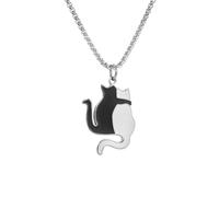 [Aurgiarme] Creative Hugs Cat Pendant Necklace Stainless Steel Friendship Couple Jewelry Valentine's Day Gift Men Women Choker