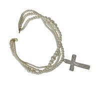 [Aurgiarme] French Vintage Stackable Simulated Pearl Diamond Covered Cross Pendant and Multi-Strand Design Everyday Stackable Pearl Jewelry