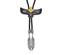 Aurgiarme Mens Metal Flying Feathered Pendant Bolo Tie Leather Rope Necktie Necklace Shirt Collar Chain Cowboy Neckwear