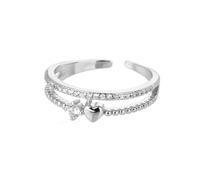 [Aurgiarme] Universal Heart Design Cubic Zirconia Copper Jewelry Adjustable Band Gift for Her Anniversary Copper Heart Jewelry