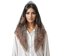 Aurgiarme Vintage Lace Veil For Formal Event Latin Mass Headscarf Flower Veil Headwrap For Catholic Mantilla Travel Scarf