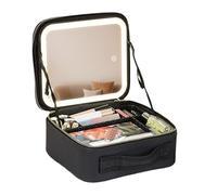 Auricrest Makeup Bag - Beauti Kit Beauty Reformation Travel Makeup Bag with Adjustable Dividers, LED Mirror (Black)