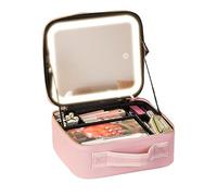 Auricrest Makeup Bag - Beauti Kit Beauty Reformation Travel Makeup Bag with Adjustable Dividers, LED Mirror (Pink)