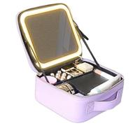 Auricrest Travel Makeup Bag, Auricrest Makeup Case with LED Lighted Make up Case with Mirror 3 Color Setting Cosmetic Makeup Box Organizer, Make up Bag with Adjustable Dividers (Purple)