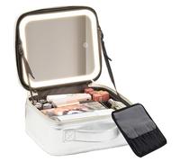 Auricrest Travel Makeup Bag, Beauty Reformation Travel Makeup Bag with Adjustable Dividers, Large Capacity Cosmetic Bags with LED Lighted Rechargeable Portable Organizer Bags for Women(Silver)
