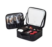 Auricrest Travel Makeup Bag, Beauty Reformation Travel Makeup Bags with Adjustable Dividers, Alkyne Cosmetic Bag, LED Lighted and Mirror, for Cosmetics Toiletry Jewelry (Black)