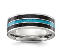 Auriga Fine Jewelry Stainless Steel Polished with Turquoise and Black Star Sandstone Inlay 8 mm Band Size 8 to 13, Metal, Turquoise