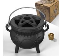 Aurionix Triple Moon Cast Iron Cauldron with Lid and Handle, 5 Inch