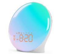 Auriostar Alarm Clocks Bedside lamp - Fullscreen Wake Up Light 18 Colorful Sunrise/Sunset Simulation, 7 Natural Sound+FM Radio Dual Alarms and Snooze Function Atmosphere Lamp