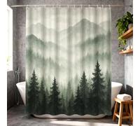 AURISSE Misty Forest Landscape Shower Curtain, 180 x 180 cm Waterproof & Quick-Dry Polyester Fabric with 12 Hooks, Machine Washable Bathroom Décor