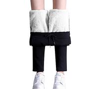 Aurlust Women Sherpa Fleece Lined Sweatpants, Casual Drawstring Elastic Waist Winter Warm Leggings Solid Color Jogger Pants (Black, Medium)