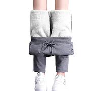 Aurlust Women Sherpa Fleece Lined Sweatpants, Casual Drawstring Elastic Waist Winter Warm Leggings Solid Color Jogger Pants (Grey, Large)