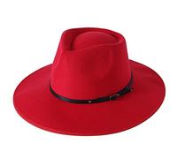 Aurlust Women's Fashion Hat - Retro Felt Panama with Belt Buckle Boho, Wool Wide Brim Fedora for Fall Winter (Red, One Size)