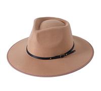 Aurlust Women's Retro Felt Panama Hat With Belt Buckle - Wool Wide Brim Fedora for Fall Winter, Boho Style (Caramel, One Size)