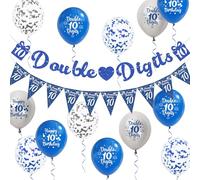 Aurmonigo 10th Birthday Decorations for Boys - Blue Double Digits Banner Happy Birthday Balloons Confetti Latex Balloon, Bunting for 10 Years Old Girl Party Decoration Supplies