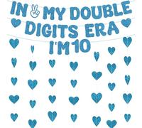 Aurmonigo 10th Birthday Decorations for Boys - Blue In My Double Digits Era I'm 10 Banner Heart Garland, Hanging Decoration for 10-Year-Old Boy Happy Birthday Party Supplies