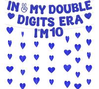 Aurmonigo 10th Birthday Decorations for Boys - In My Double Digits Era I'm 10 Banner Heart Garland, Blue Hanging Decoration for 10-Year-Old Boy Happy Birthday Party Supplies